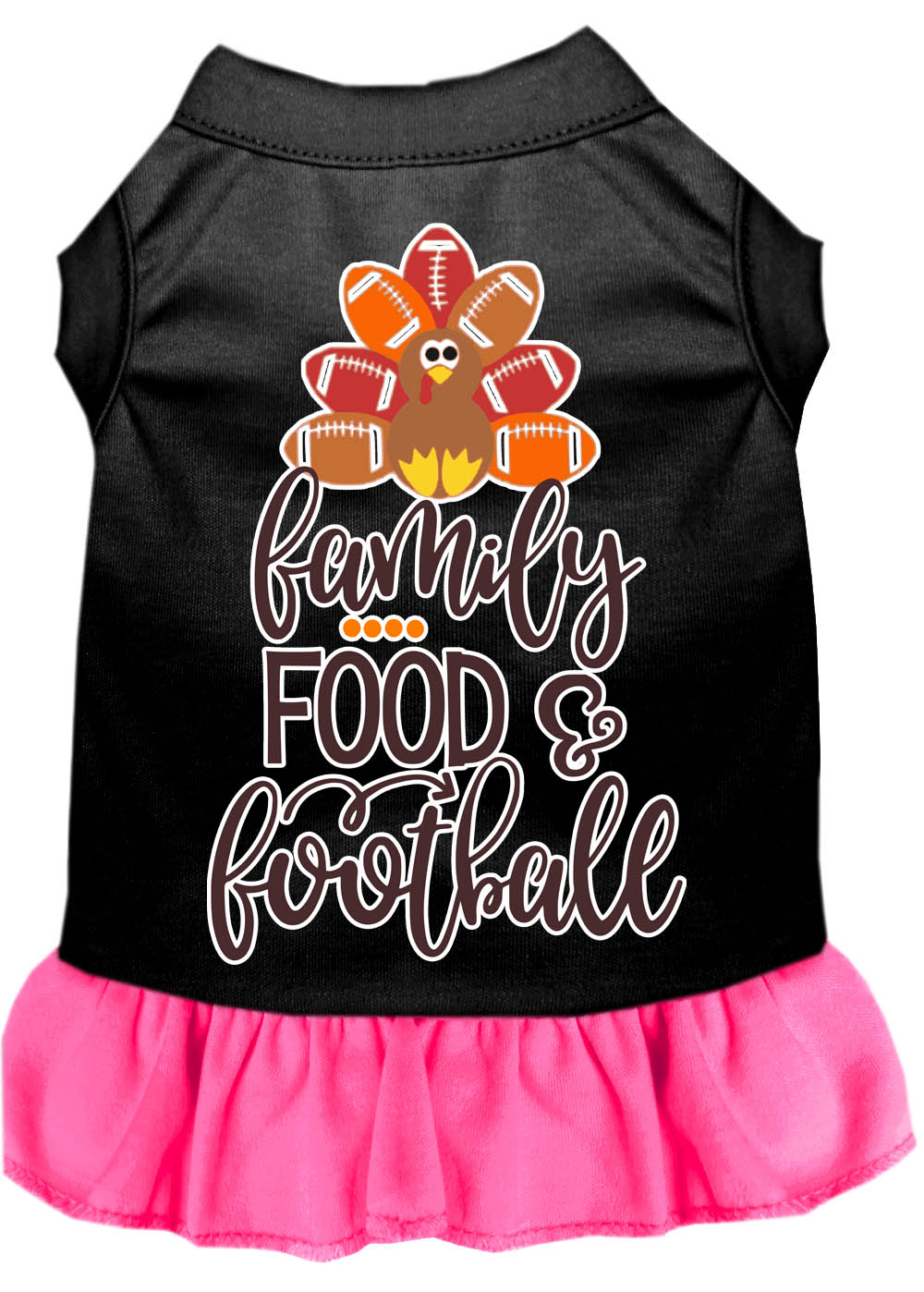 Family, Food, and Football Screen Print Dog Dress Black with Bright Pink XL
